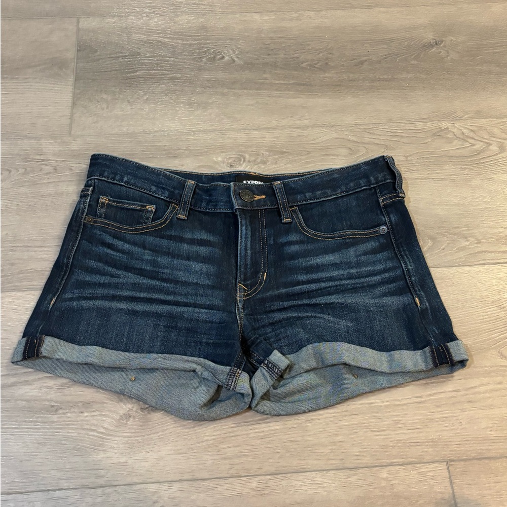 Express - Dark Blue Denim Shorts - Sortie Low Rise - Ultimate Stretch - Size 2 - Picture 9 of 14